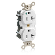 20 Amp, 125 Volt, Narrow Body Duplex Receptacle, Straight Blade, Hospital Grade, Self Grounding, Tamper-Resistant, White