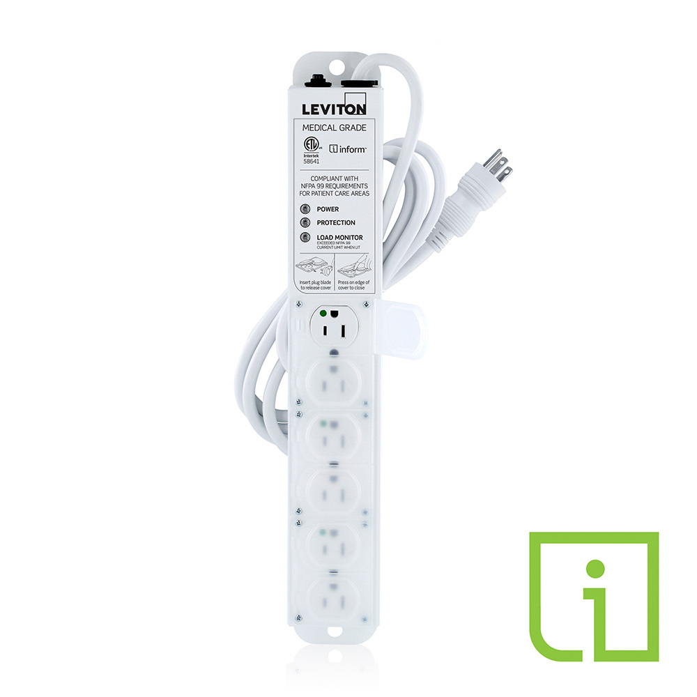 CURRENT MONITORING MEDICAL GRADE POWER STRIP,SURGE-PROTECTED 15A -125VAC (12A MAX CONTINUOUS LOAD) WITH 6 NEMA 5-15R OUTLETS WITH LOCKING COVERS 7-FT POWER CORD WITH STANDARD HG NEMA 5-15P PLUG, ETL CERTIFIED TO UL 60601-1, UL 60950-1,