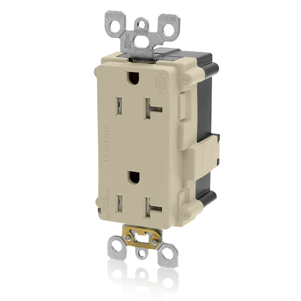 20A 125V Lev-Lok Tamper-Resistant Surge Protective Decora Duplex Receptacle Indicator Light Non-Alarmed Commercial Grade - IVORY