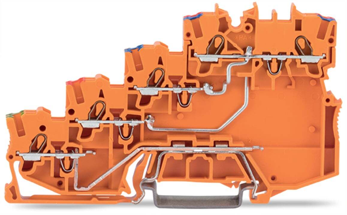 4-conductor sensor supply terminal block; with ground contact; with colored conductor entries; 1 mm; Push-in CAGE CLAMP; 1,00 mm; orange