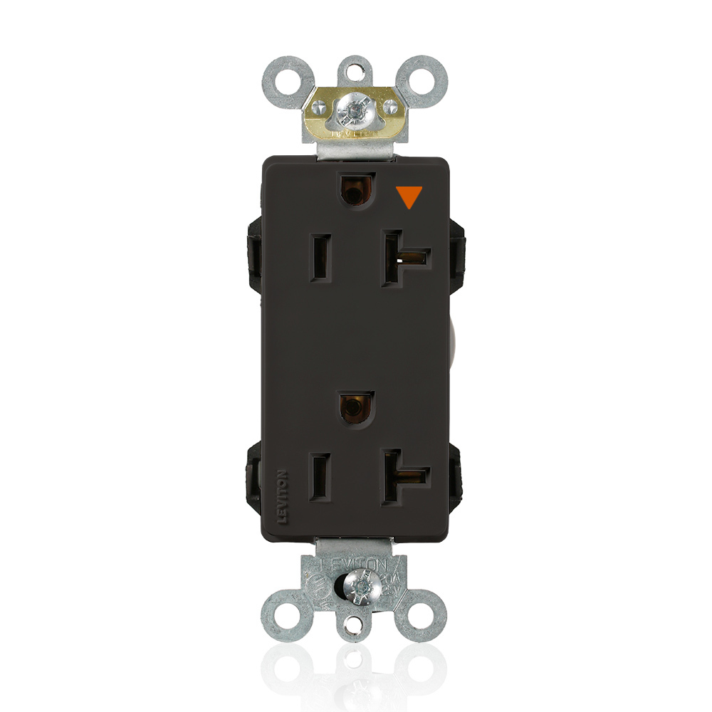 20 Amp, 125 Volt, Lev Lok Decora Receptacle, Isolated Ground, Industrial Grade, Black
