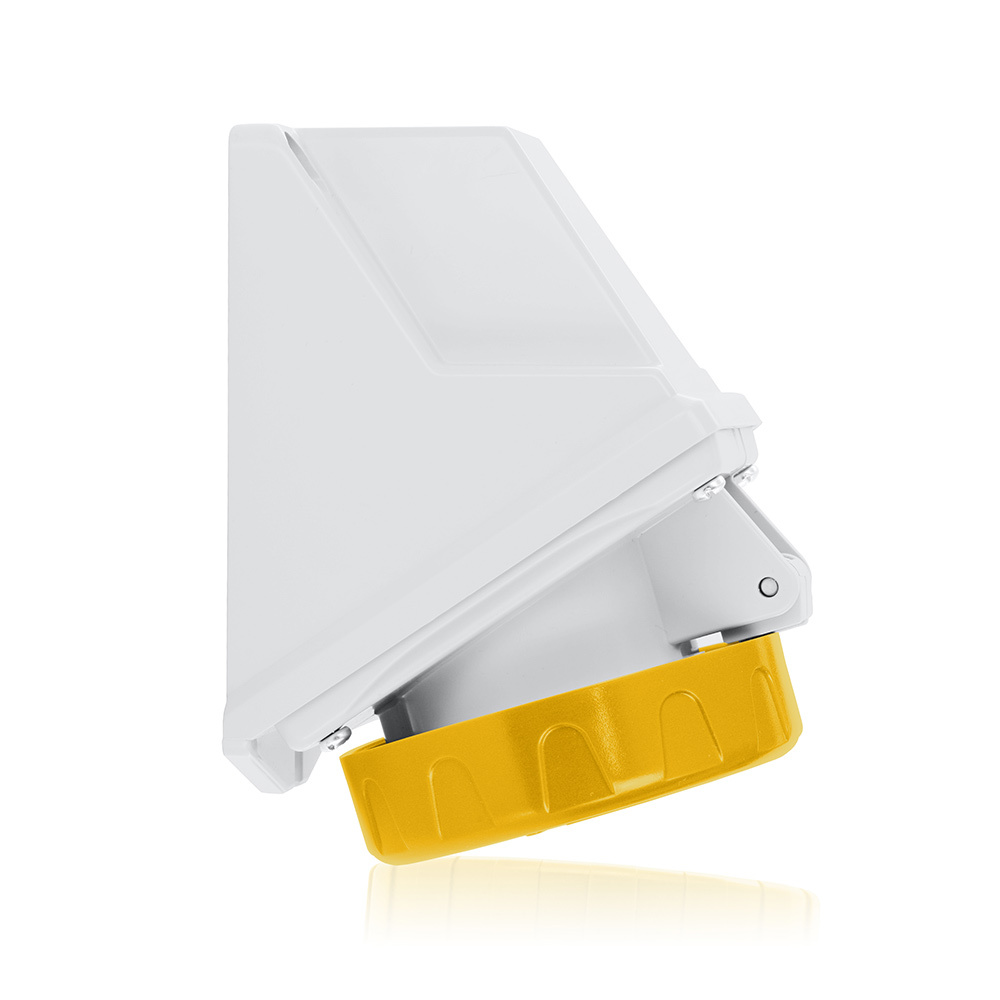 32 Amp, 100-130 Volt, 2P+E (2P, 3W), Clock Position 4, IEC/EN 60309-1 & 60309-2, International Configuration Surface Mounting Socket Outlet, Industrial Grade, IP66/67, Watertight - YELLOW