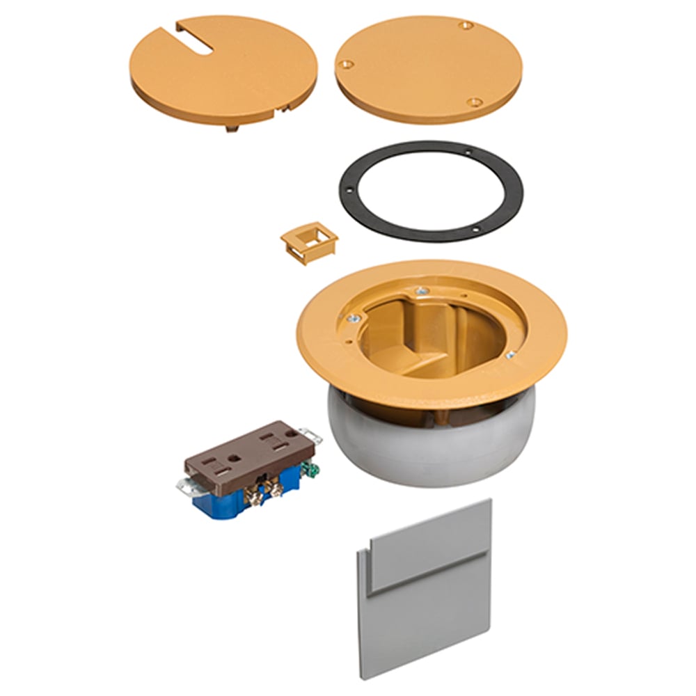 IN BOX cover kit. recessed receptacle and low voltage keystone for new concrete. Installs in Arlington's FLBC4500 and FLBC4502 box. Non metallic. Color Caramel.