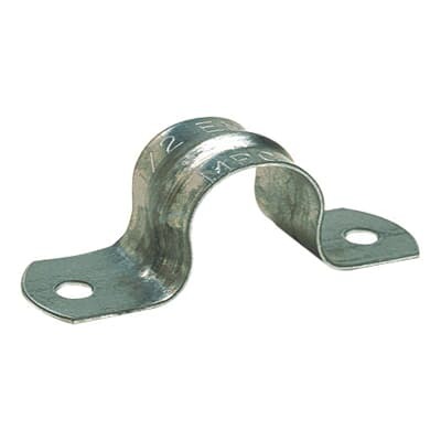 Two Hole Strap, Conduit Size 3/4 Inch, Length 2.67 Inches, Width 0.62 Inches, Material Zinc Plated Steel, For use with EMT Conduit