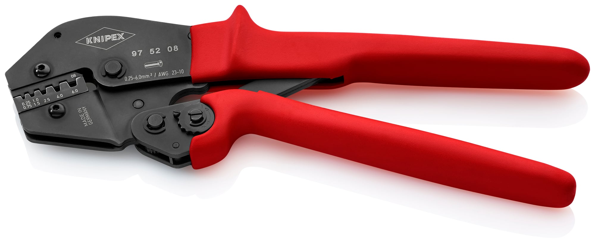 Crimping Pliers For Insulated and Non-Insulated Wire Ferrules, 10 in., Non-slip plastic, Trapezoid Crimp, 5 Crimp Positions