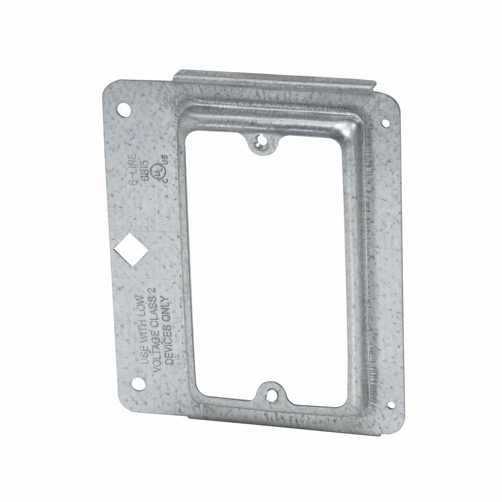 Eaton B-Line series box support fasteners, Provides attachment base for low voltage outlets, Single gang stud bracket, Design load capacity 0.05KN, Steel, Maximum 1/5 and 5/8? drywall thickness, Cover plate mounting bracket style