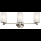 The Joelson(TM) 24in; 3 light vanity light features a classic look with its Brushed Nickel finish and satin etched cased opal and clear glass accent glass. The Joelson vanity light is retro inspired and is perfect in several aesthetic environments, including traditional and modern.