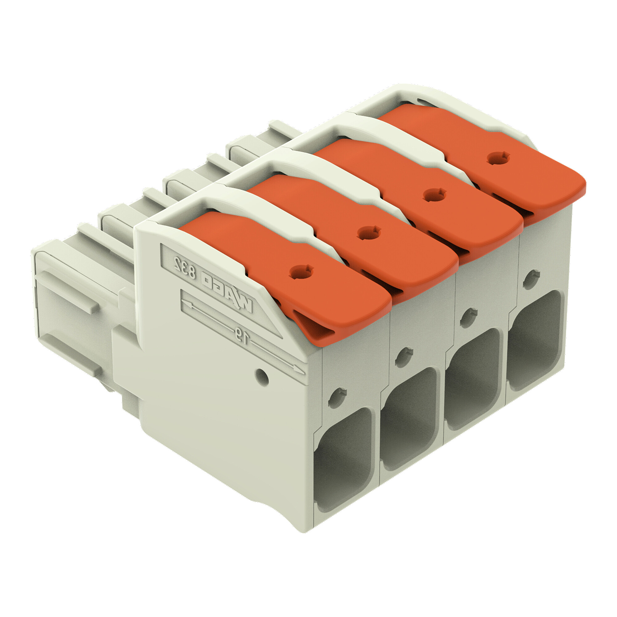 1-conductor female connector; lever; Push-in CAGE CLAMP; 16 mm; Pin spacing 10.16 mm; 4-pole; 100% protected against mismating; Silver-plated contacts; 16,00 mm; light gray