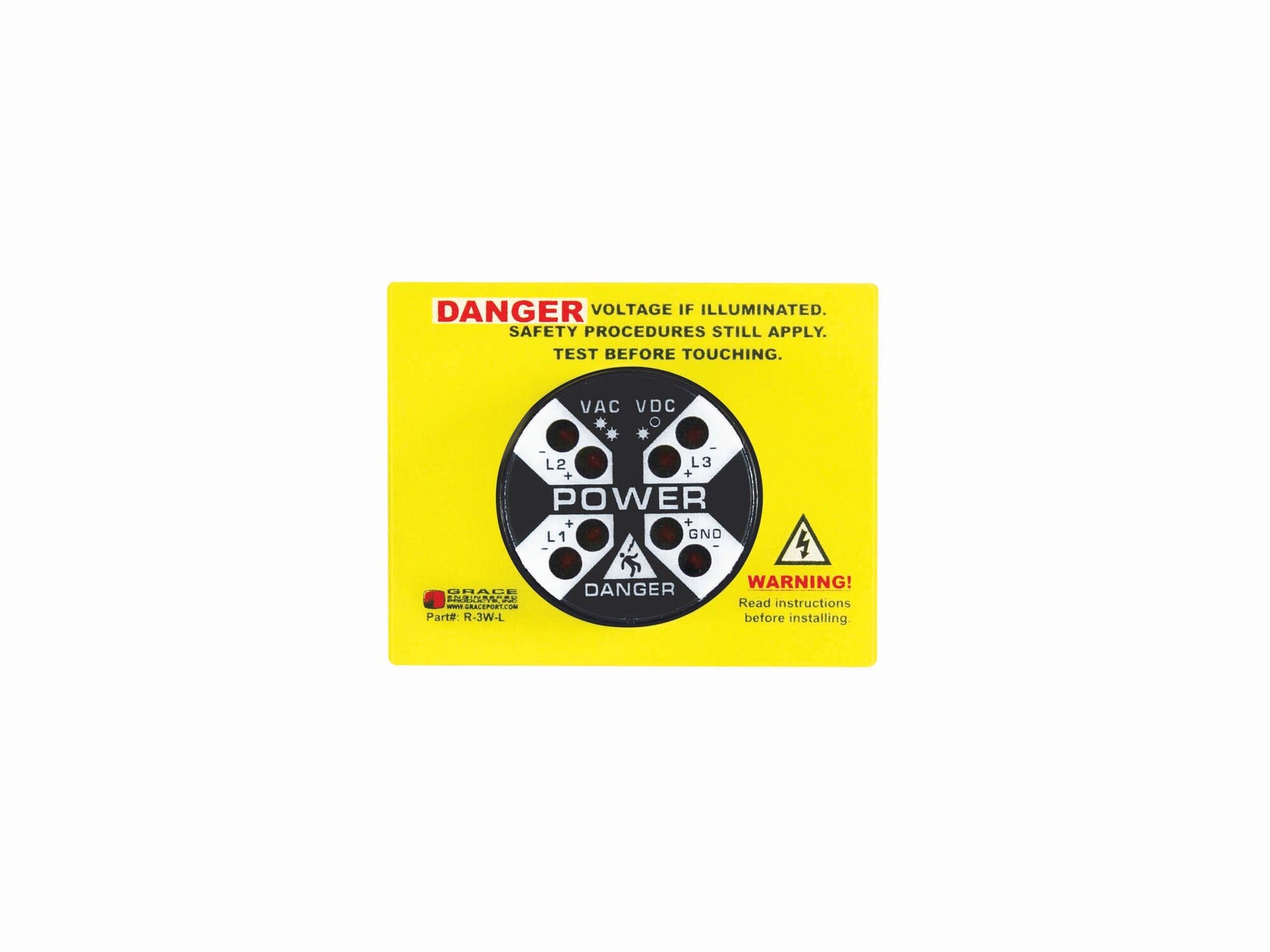 VOLTAGE INDICATOR WITH NON-FLASHING LEDS WITH WARNING LABEL