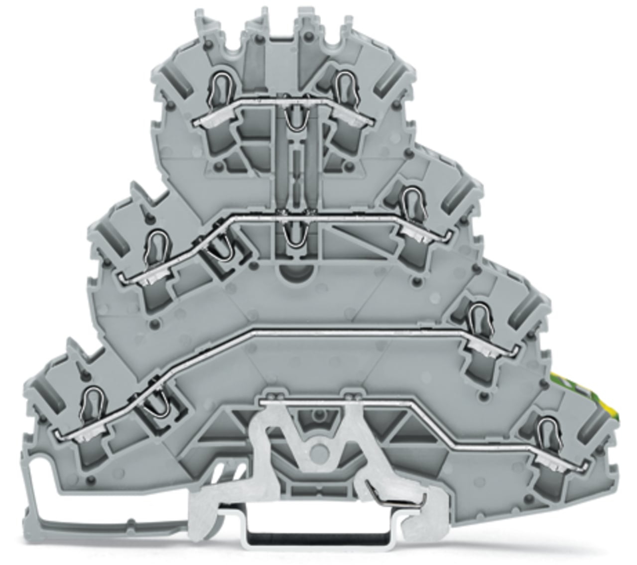 Quadruple-deck rail-mounted terminal block; Rail-mounted terminal block for electric motor wiring; 2.5 mm; L1 - L2 - L3 - PE; with marker carrier; for DIN-rail 35 x 15 and 35 x 7.5; Push-in CAGE CLAMP; 2,50 mm; gray