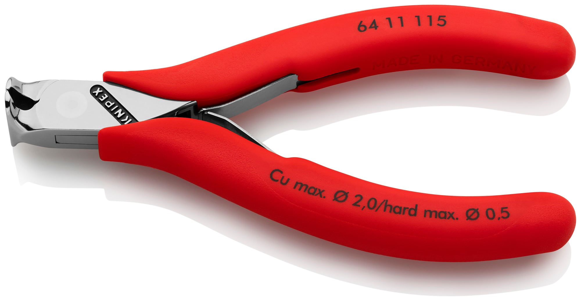 Electronics End Cutting Nippers, 4 1/2 in., Plastic Coating, Polished, Flush Cut, End Cutter Up to 1/32 in. Medium Wire, 90°