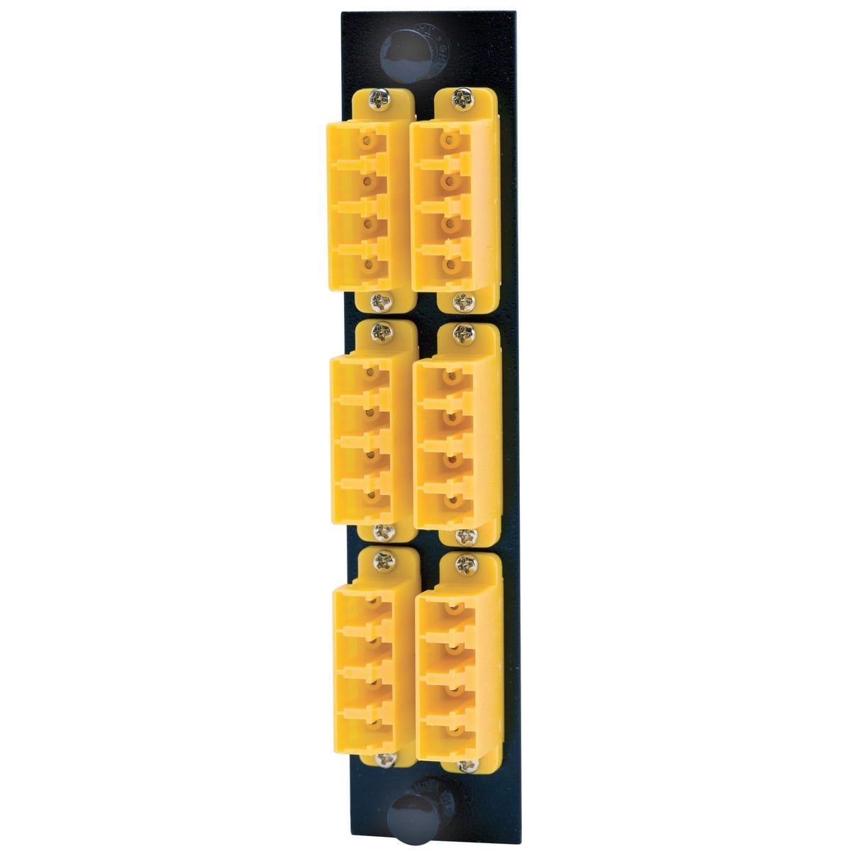 Fiber Optic Panel Adapter, 24-Fiber, 6) LC Quad, Phosphor Bronze Sleeves, Yellow