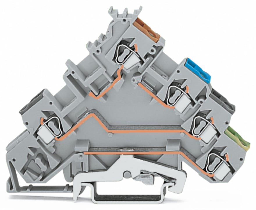 4-conductor sensor terminal block; with ground contact; with colored conductor entries; 2.5 mm; CAGE CLAMP; 2,50 mm; gray