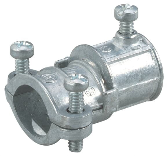 Coupling, Combination, Trade Size 1/2 Inch - 3/8 Inch, Clamping Range 0.15 Inch - 0.61 Inch, Length 1.16 Inch, Die Cast Zinc, EMT to Flex Set-Screw Type