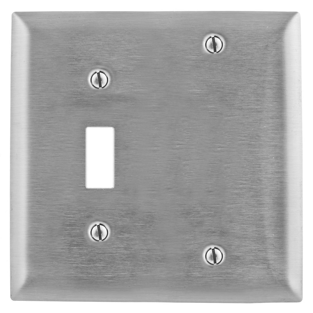 Wallplates and Boxes, Metallic Plates, 2- Gang, 1) Toggle Opening 1)Blank, Standard Size, Stainless Steel