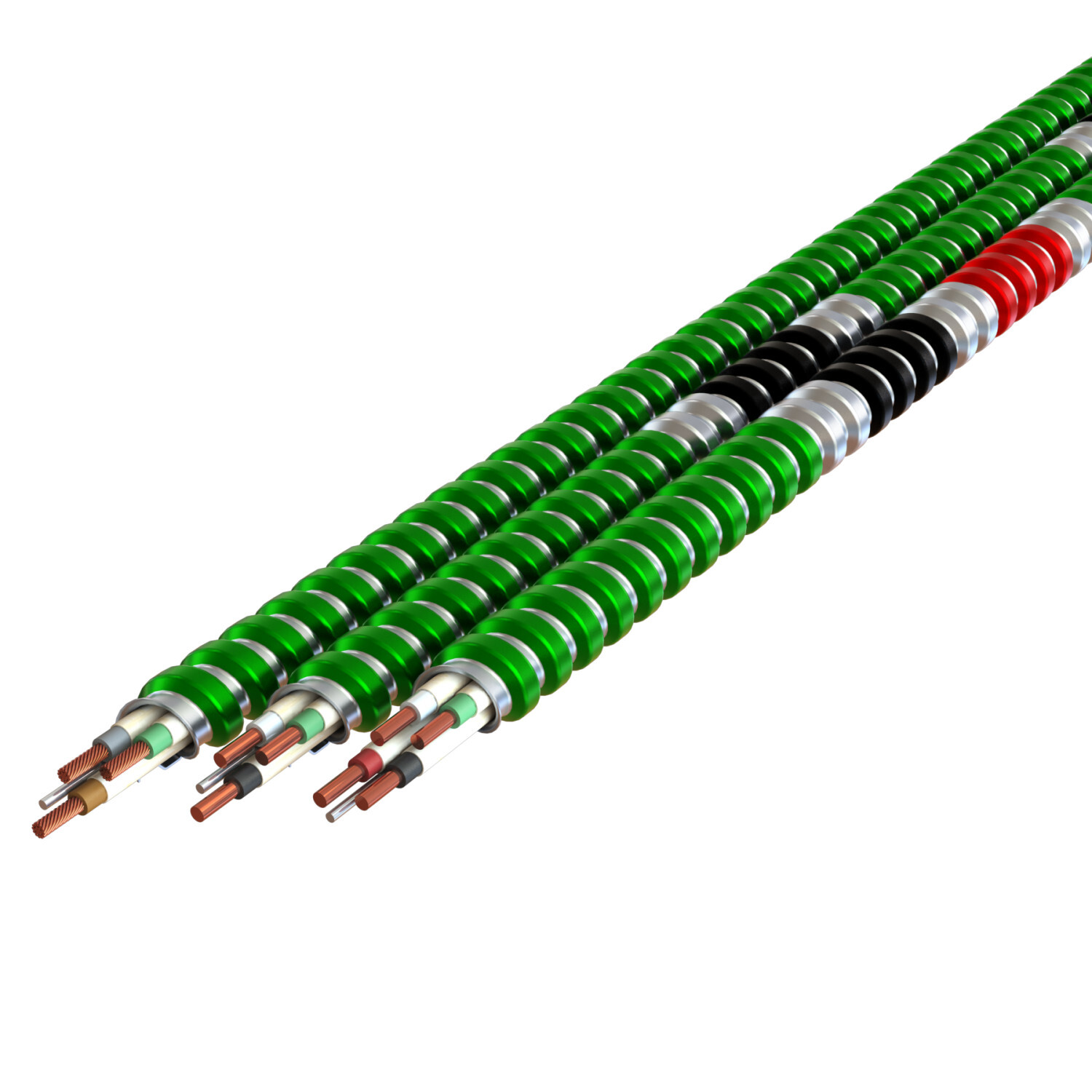 12-2 Solid Blue, White, Green - HCF-Lite Green Interlocked Aluminum Armor w/Phase ID - Type AC - Health Care Facilities - 1000' Reel
