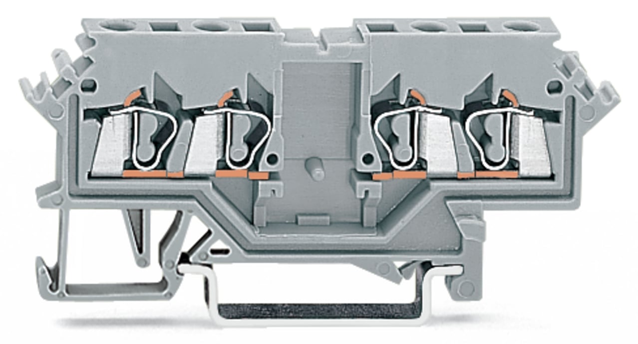 Double potential terminal block; 2.5 mm; lateral marker slots; for DIN-rail 35 x 15 and 35 x 7.5; CAGE CLAMP; 2,50 mm; gray