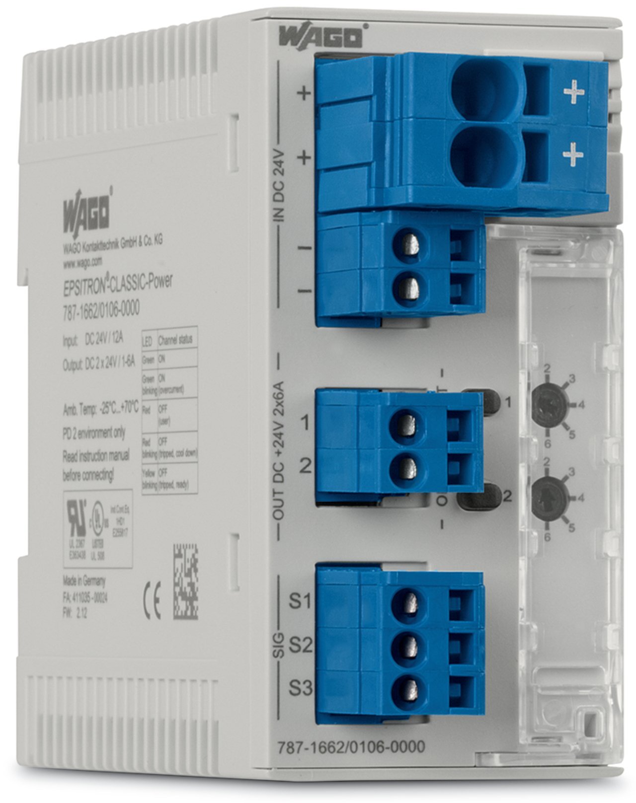 Electronic circuit breaker; 2-channel; 24 VDC input voltage; adjustable 2  10 A; communication capability