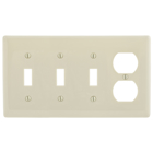 Hubbell Wiring Device Kellems, Wallplates and Box Covers, Wallplate,Nylon, 4-Gang, 3) Toggle 1) Duplex, Light Almond