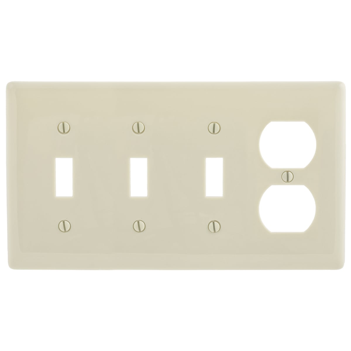 Wallplates and Box Covers, Wallplate, Nylon, 4-Gang, 3) Toggle 1) Duplex, Light Almond