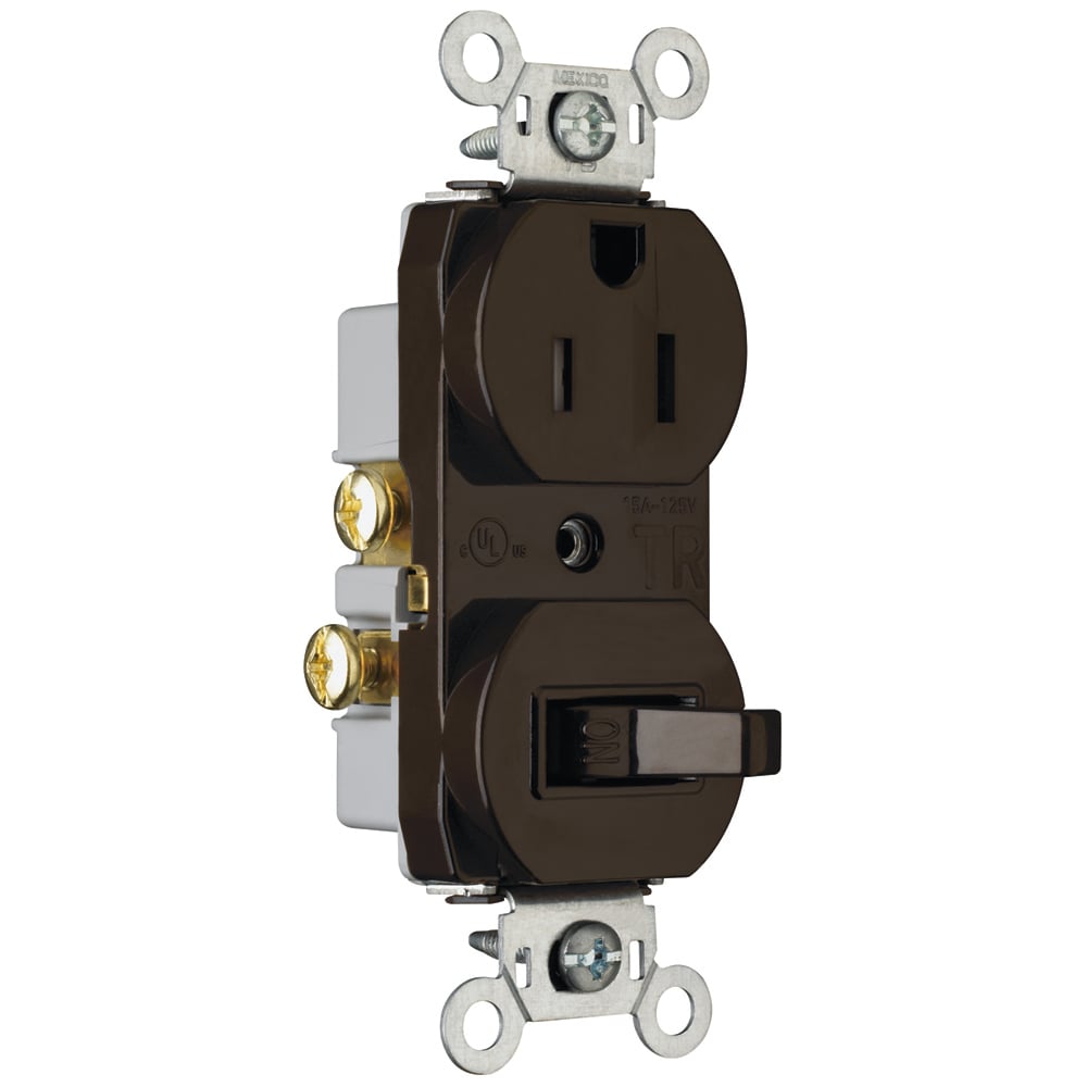 691TR 15 Amp 120V/125V Combination Single-Pole Toggle Switch and Single Receptacle, Brown