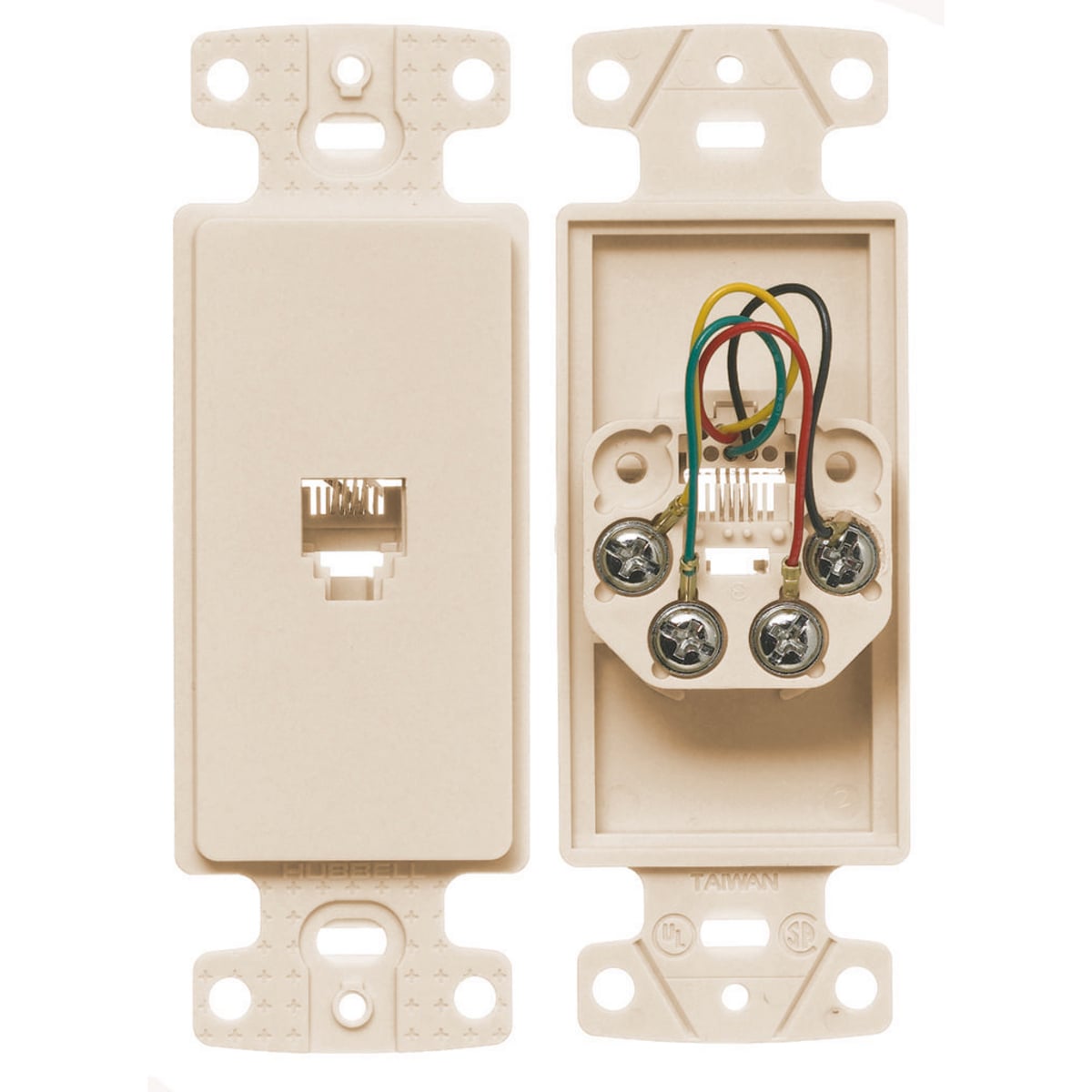 Plates, 1-Gang Frame, With Jack, 6- Position 4-Conductor, Screw Terminal, Light Almond
