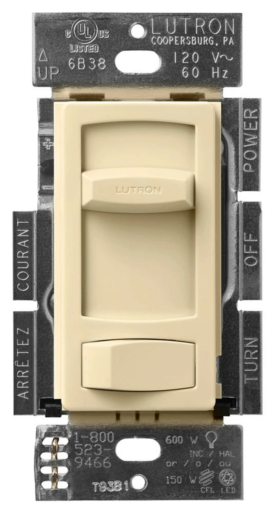 Skylark Contour LED+ Dimmer, Incandescent/Halogen, 3-way/single-pole, 150W LED or 600W inc/hal in ivory