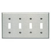 4-Gang Toggle Device Switch Wallplate, Oversized, Device Mount, Stainless Steel