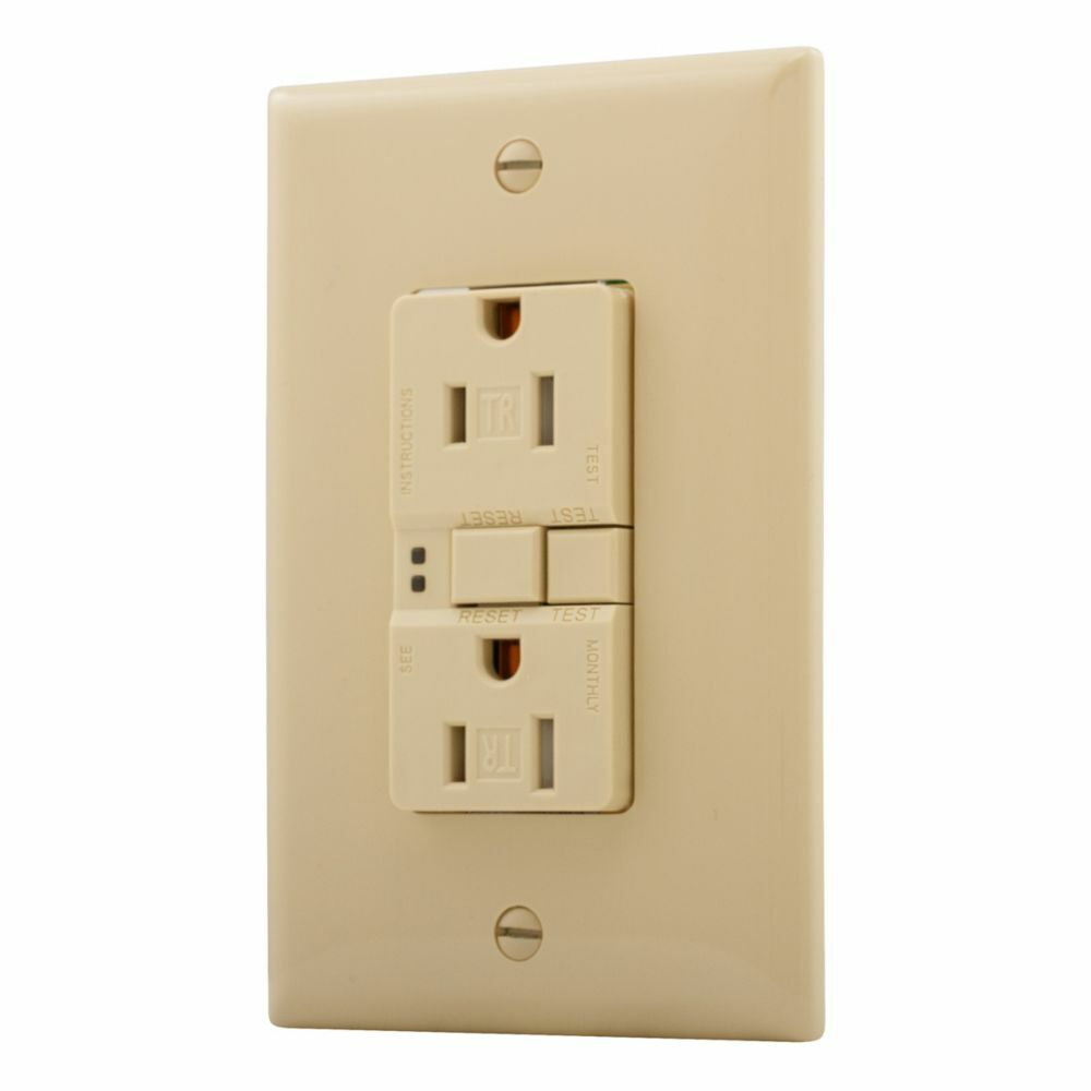 Eaton GFCI receptacle,Tamper resistant,Mid-size wallplate,Self-test,#14 - 10 AWG,15A,Residential,Commercial,Flush,125 V,Back and side wire,Ivory,Brass,Tamper resistant,Polycarbonate,5-15R,Two-pole,Three-wire,Two-pole, three-wire, grounding