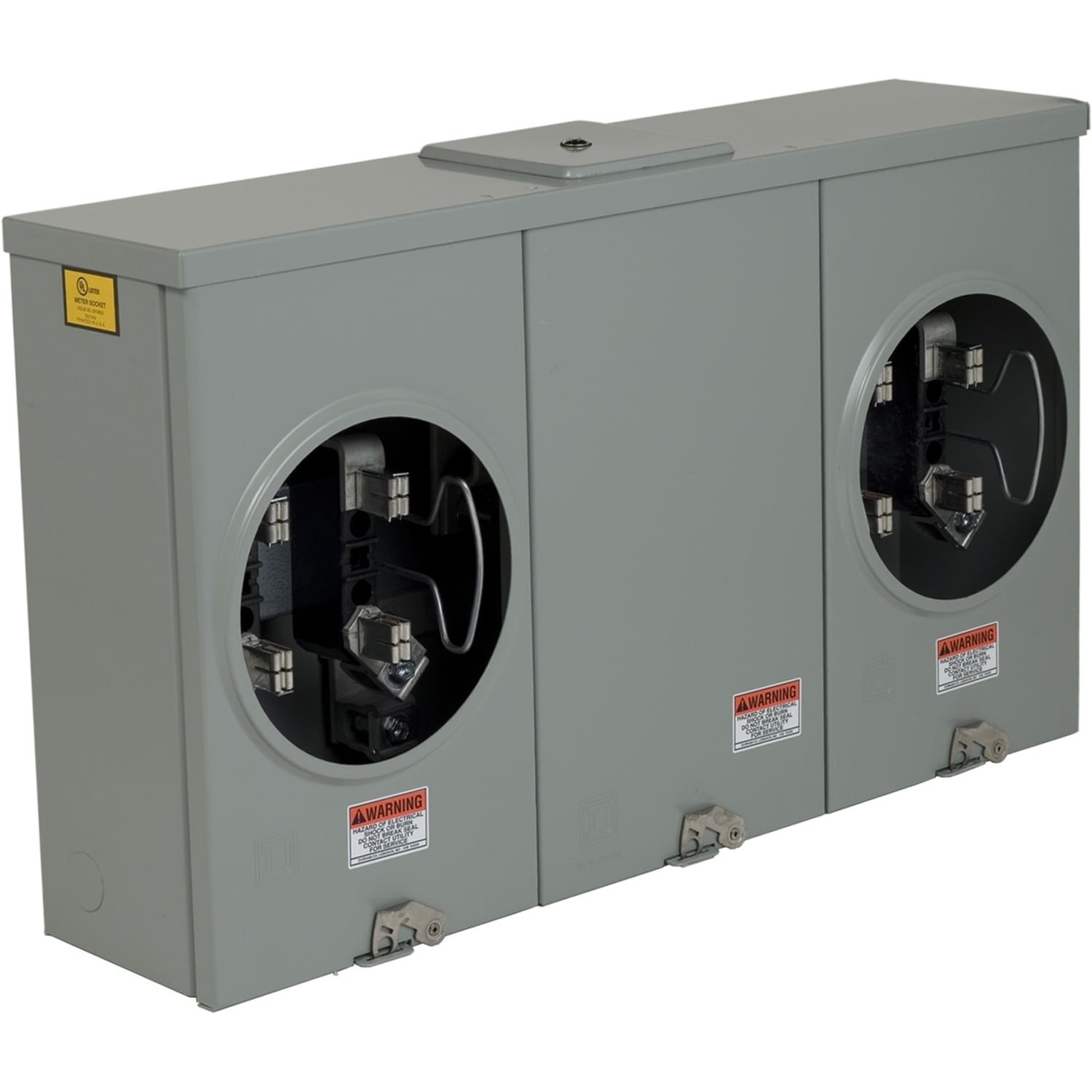Meter socket, ringless, 2 gang, 1 phase, 3 wire, 200A, 4 jaws, 600VAC max, no bypass, no jaw release