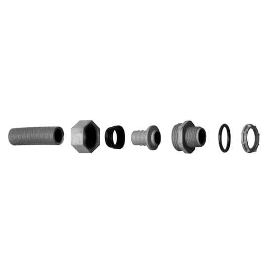 1-1/2 Inch, Straight, Two-Piece Liquidtight Non-Metallic Fitting, UL E32447, Temperatures up to 107 Degrees C, Nitril Rubber O-Ring, PVC, Grey