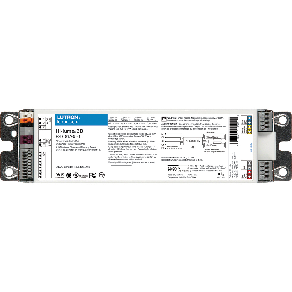 Hi-lume 3D 1 percent 3-Wire and EcoSystem Digital Link Controlled T8 Linear and U-Bent, 2 lamps, ballast factor of 1.00, G-can, 17W
