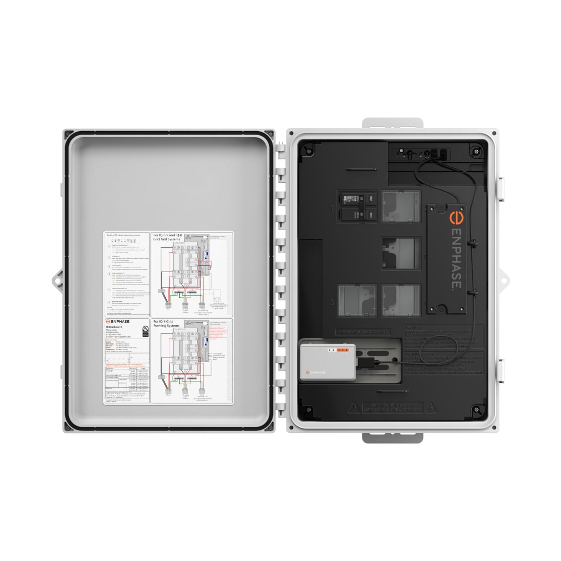 IQ Combiner with IQ Gateway PCBA. 80A, 120V/240V Split Phase. Power option L1, L2, N. Includes 2x CT-200-SPLIT. Allows 4 branch PV circuits with hold down kits