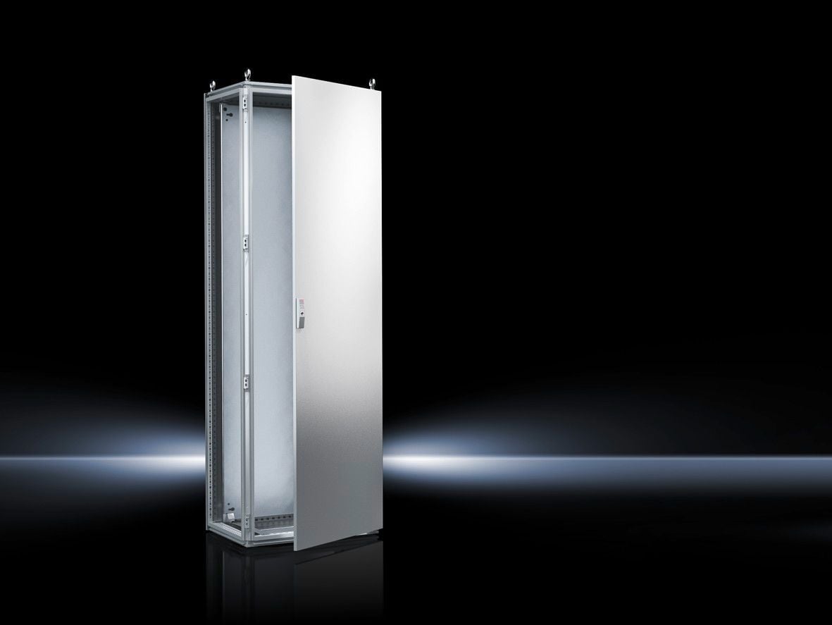TS Bayed enclosure system, WHD: 600x2000x600 mm, carbon steel, with mounting plate, single door at the front