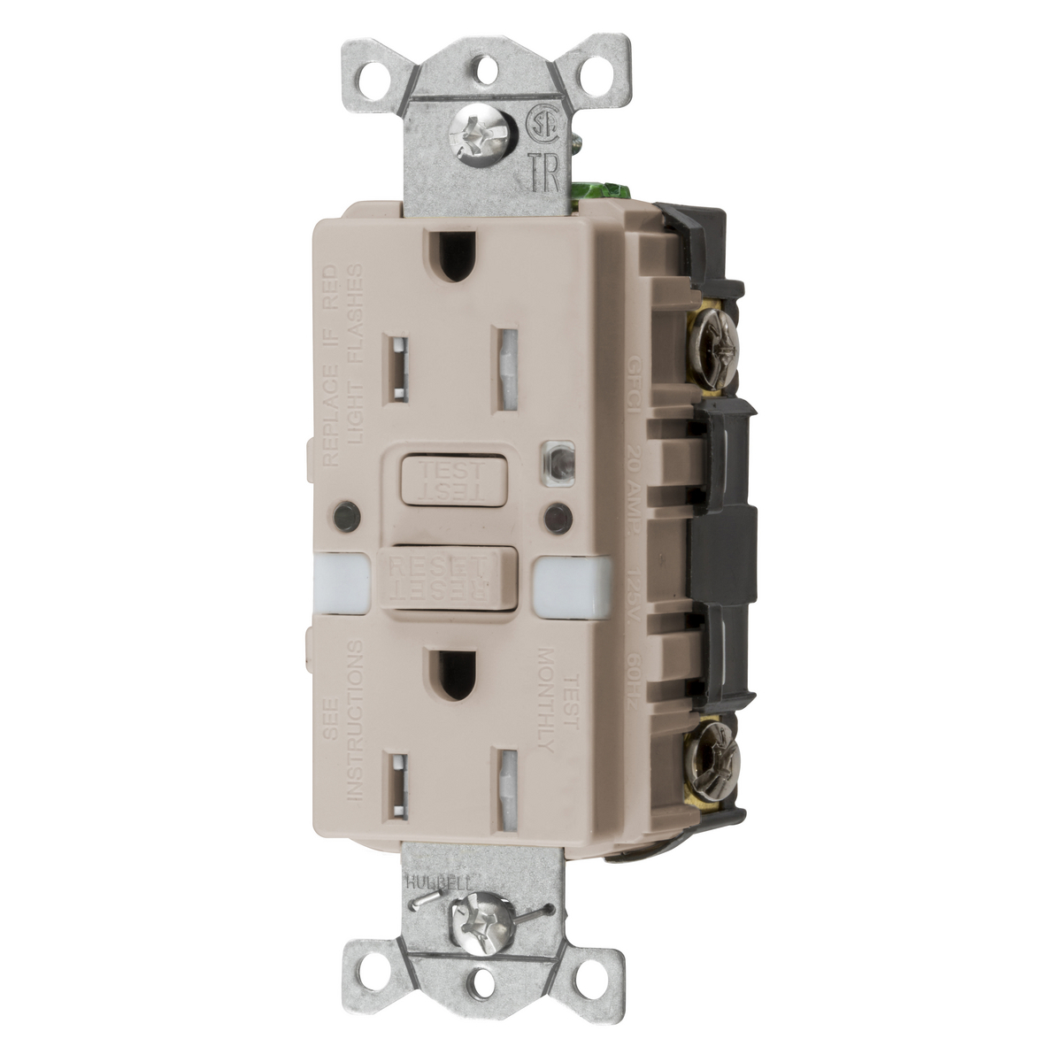 Power Protection Products, Receptacles, GFCI, Commercial Grade, Self Test, 15A 125V, 2-Pole 3-Wire Grounding, 5- 15R, With Nightlight, Light Almond