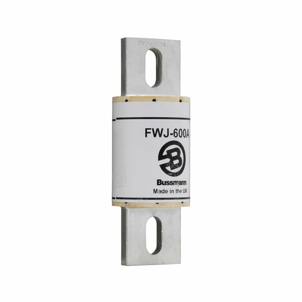Eaton Bussmann series FWJ high speed fuse, 700 Vac/dc, 600A, 25 kAIC (35-200A), 100 kAIC (250-2000A), 50 kAIC at 800 Vdc (35-200A, 450-600A), None, High speed fuse, Blade end X blade end, Stud