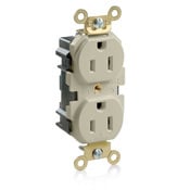 15 Amp, 125 Volt, Wide Body Duplex Receptacle, Industrial Grade, Straight Blade, Self Grounding, Ivory