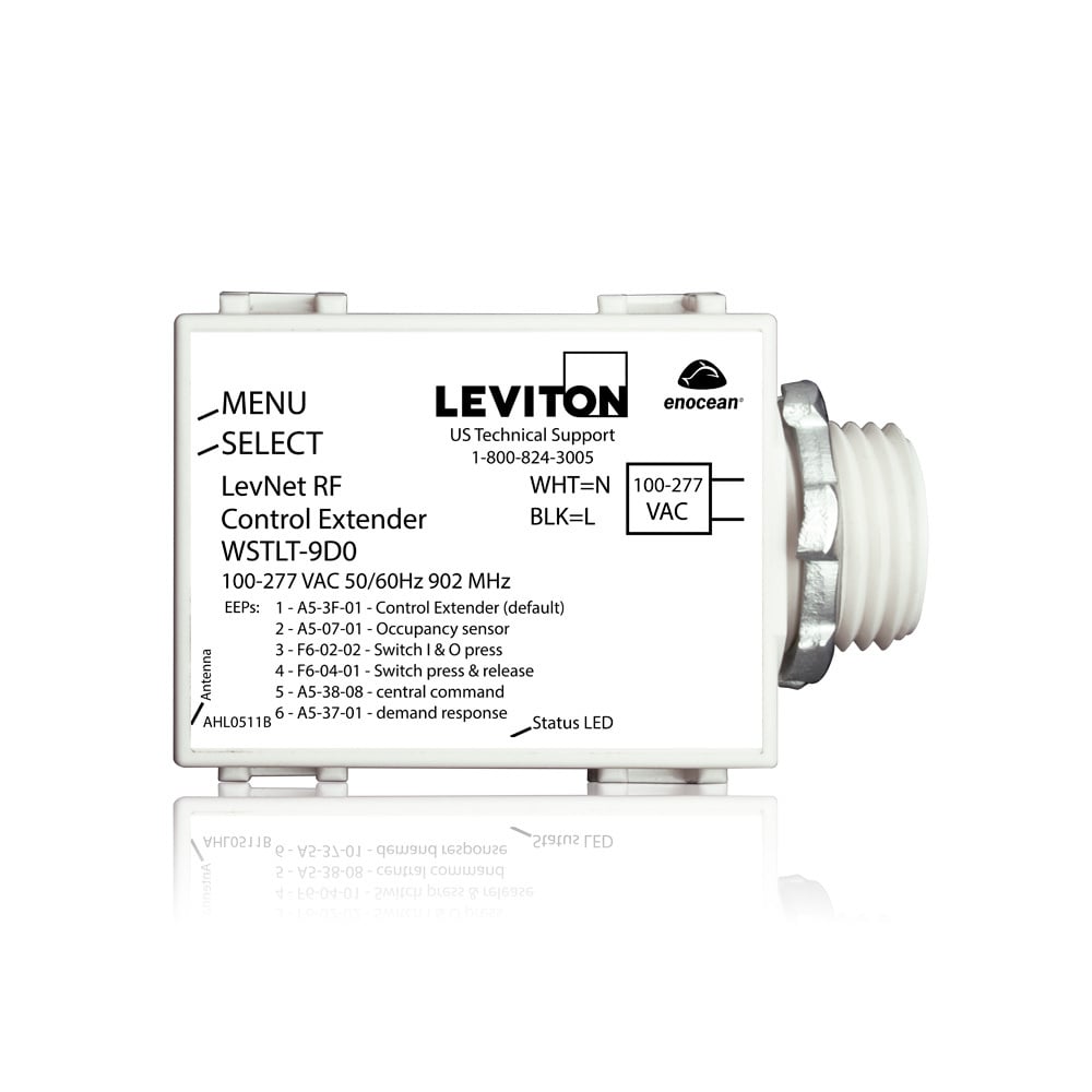 Levnet Rf Wireless Control Extender - Transmitting Status - Photocell, Timer, Manual Switch, Master Circuit To Control Wireless Slave Receiver's, Small Box Retail, Retro-fit, Energy Management, Flying Lead Connections, 120-277VAC, 902MHz, Threaded Mount, Enocean - White