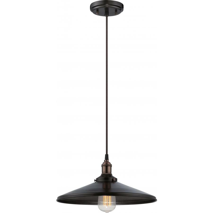 Vintage 1 Light Pendant with Matching Shade Vintage Lamp Included Rustic Bronze Clear Glass 14"
