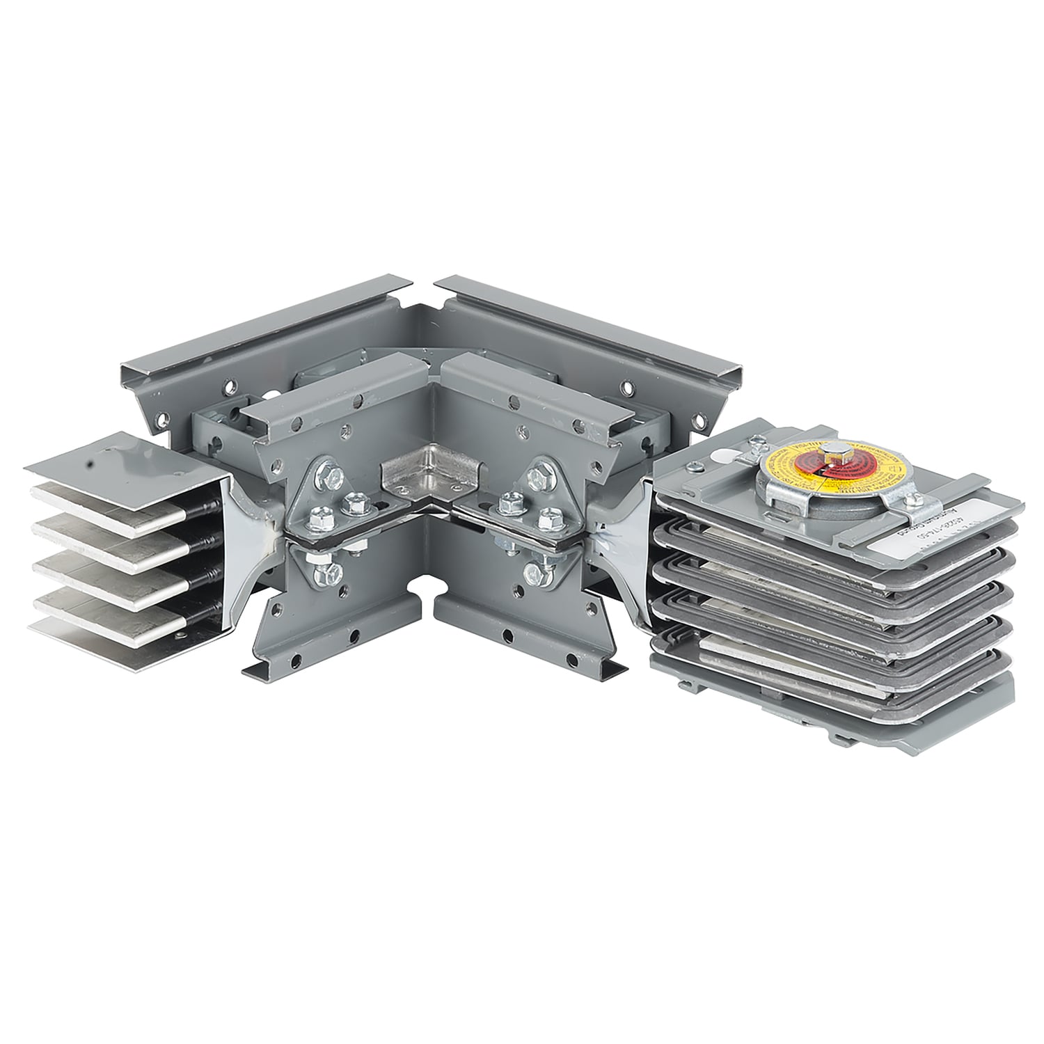 [TAA, BAA_COTS] Elbow, I-Line Busway, 1600A, 600VAC, 3 phase, 4 wire, integral ground bus, bracing, edge, vert, Cu, 11in x 11in