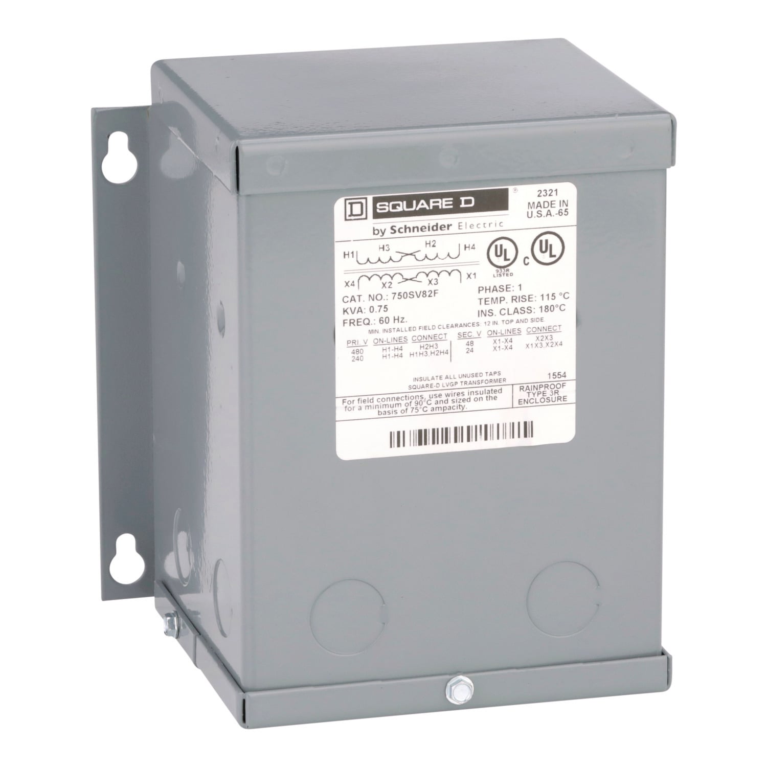 Transformer, buck boost, encapsulated, 0.75kVA, 1 phase, 240x480V primary, 24/48V secondary, NEMA 3R, 115C rise