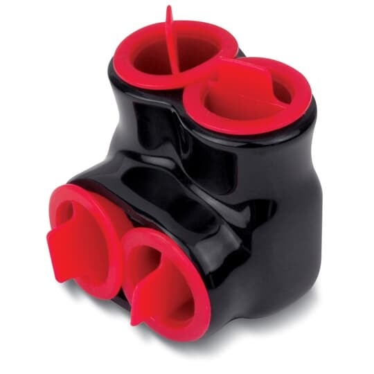 AMT Aluminum Multi-Tap Same Side Connector, 2-Port, PVC Insulated, Wire Range 2/0-14 Str, Length 1.61 Inches, Width 1.50 Inches, Height 1.59 Inches, Hex Size 3/16 Inch, Black Insulation