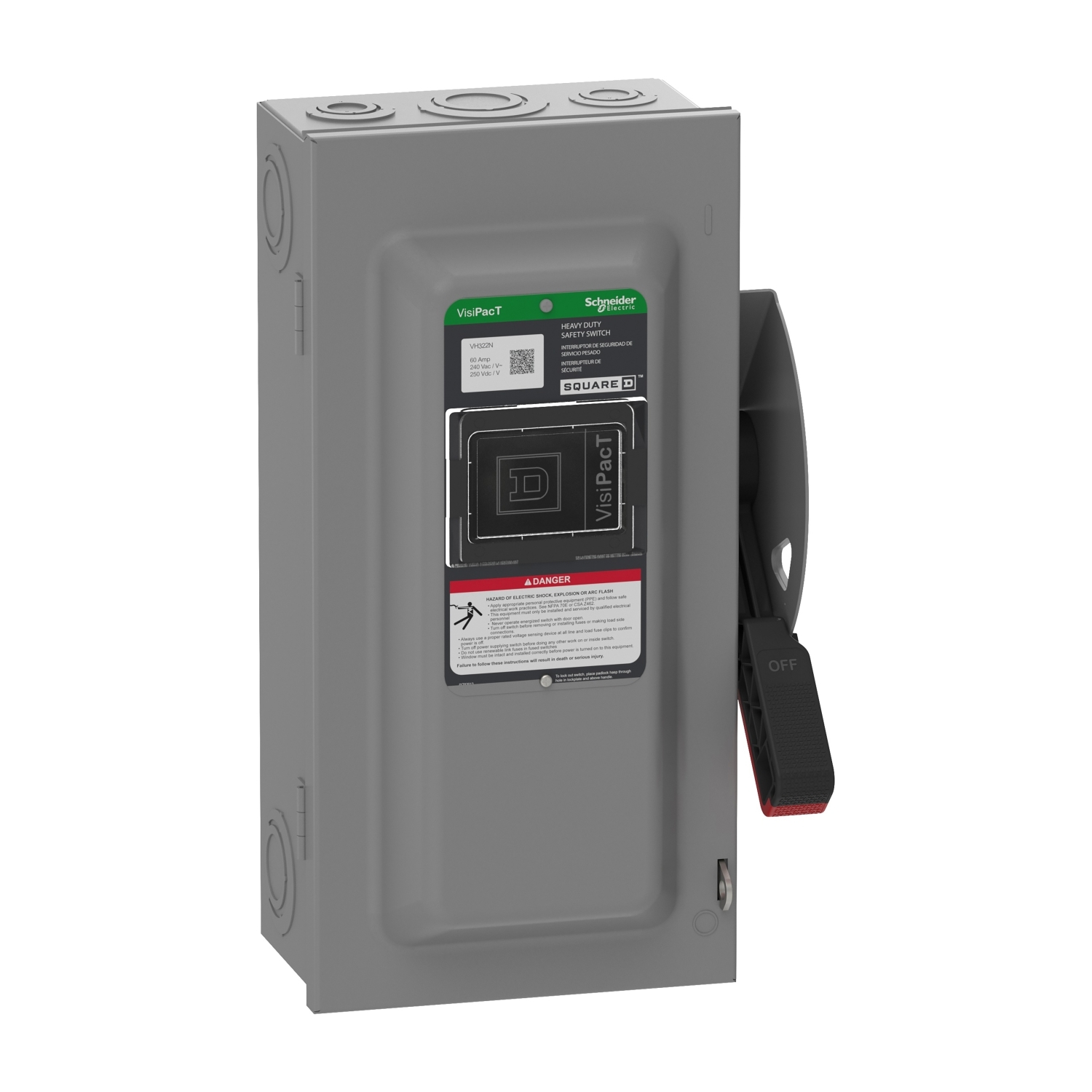 Safety switch, VisiPacT, heavy duty, fused, viewing window, NEMA 1, 240V, 60A, 3 pole, neutral installed