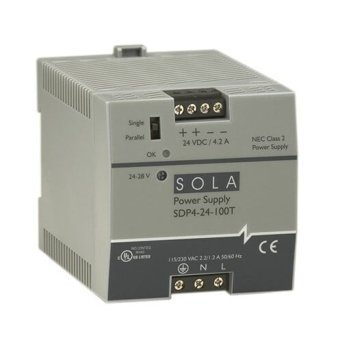 SDP Series Low Power DIN Rail Power Supplies, Input Voltage: 85-132/176-264 Vac, 210 -375 Vdc, Output Voltage: 24 -48 Vdc , Frequency: 47-63 Hz, Output Current Rating 4.2 A