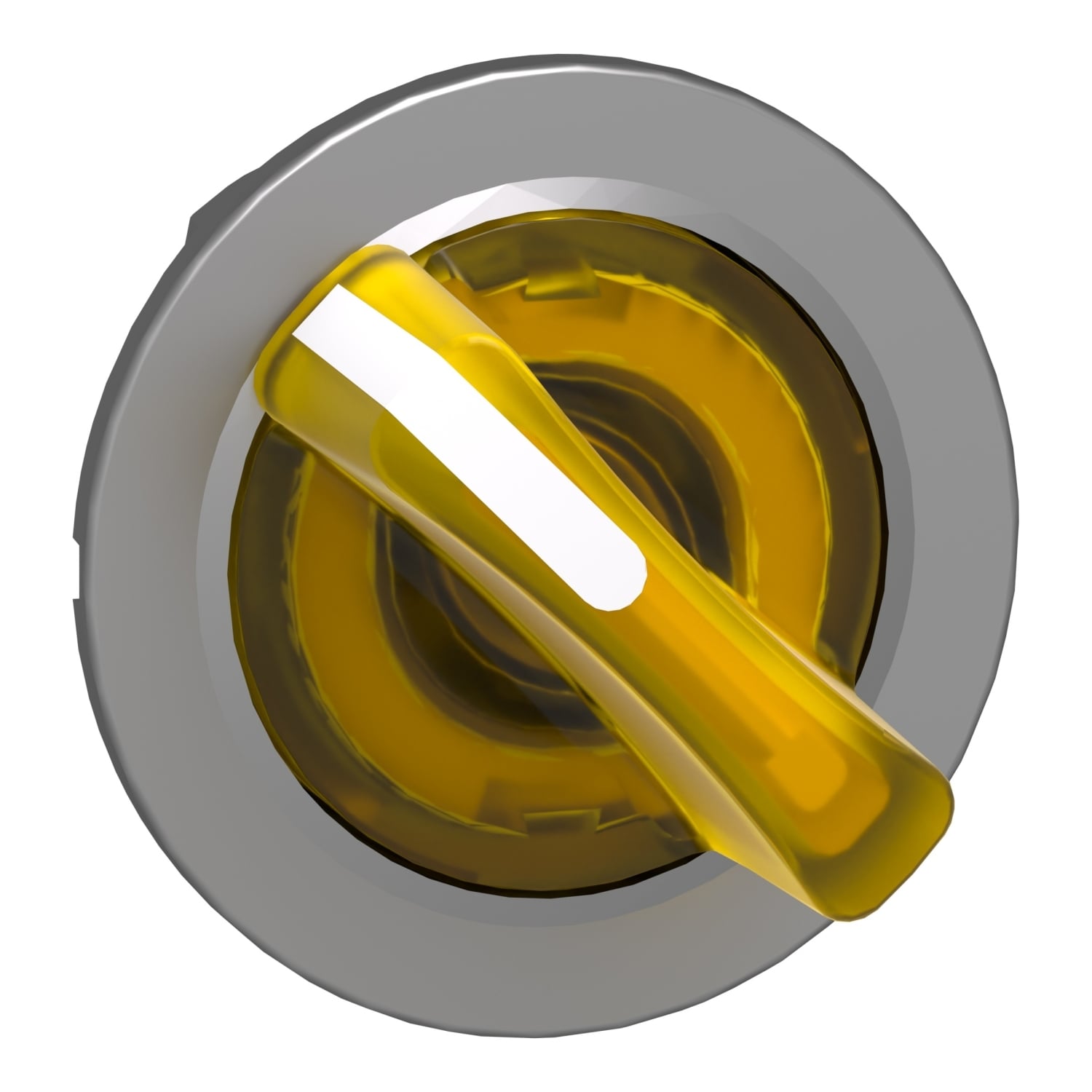 Head for illuminated selector switch, Harmony XB4, metal, yellow handle, 30mm, universal LED, 2 positions, stay put