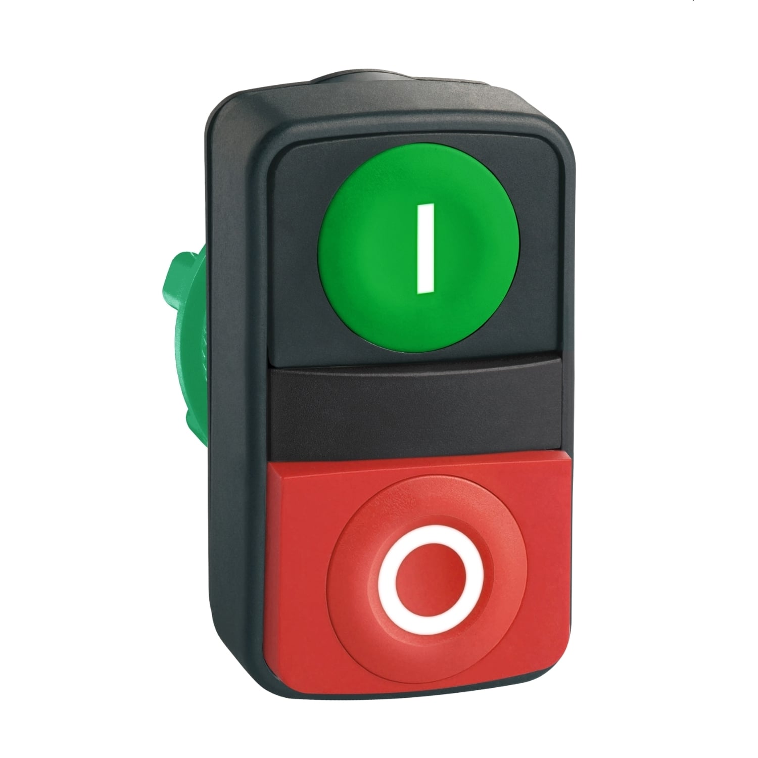 Head for double headed push button, Harmony XB5, plastic, 22mm, 1 green flush marked I + 1 red projecting marked O