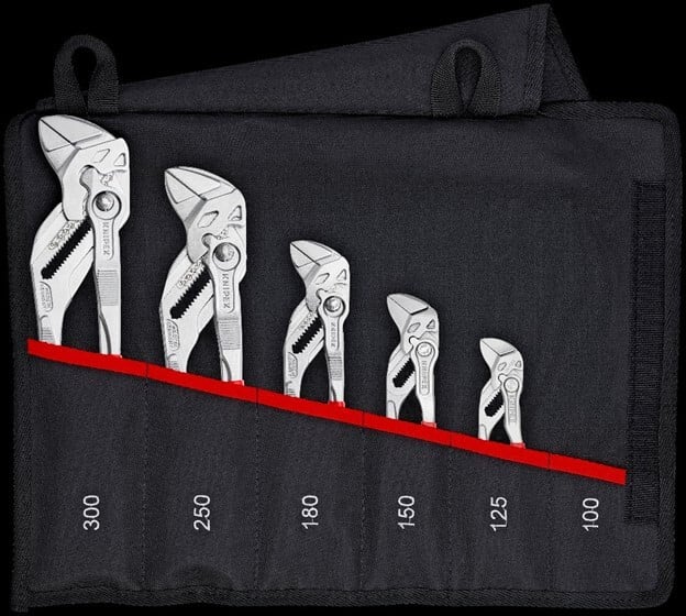 5 Pc Pliers Wrench Set in Tool Roll, Plastic Coating