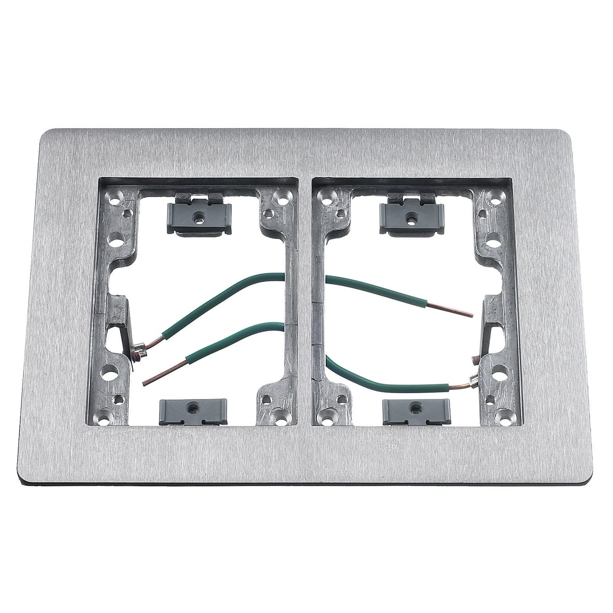 Flush Concrete Floor Box Series, 2-Gang Flat Flange with Grounding Wire with Grounding Wire, Rectangular, 6.00" X 8.14", Brushed Aluminum