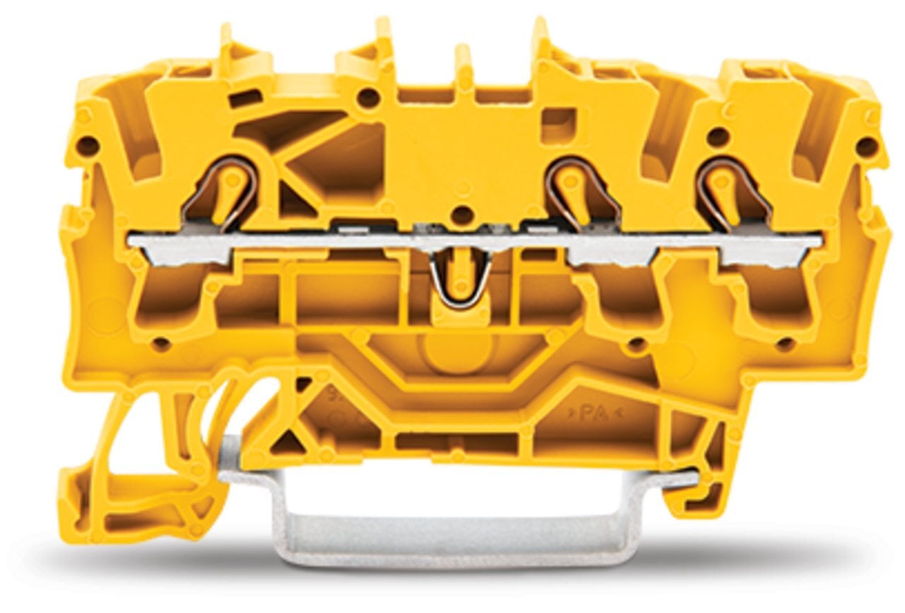 3-conductor through terminal block; 2.5 mm; suitable for Ex e II applications; side and center marking; for DIN-rail 35 x 15 and 35 x 7.5; Push-in CAGE CLAMP; 2,50 mm; yellow