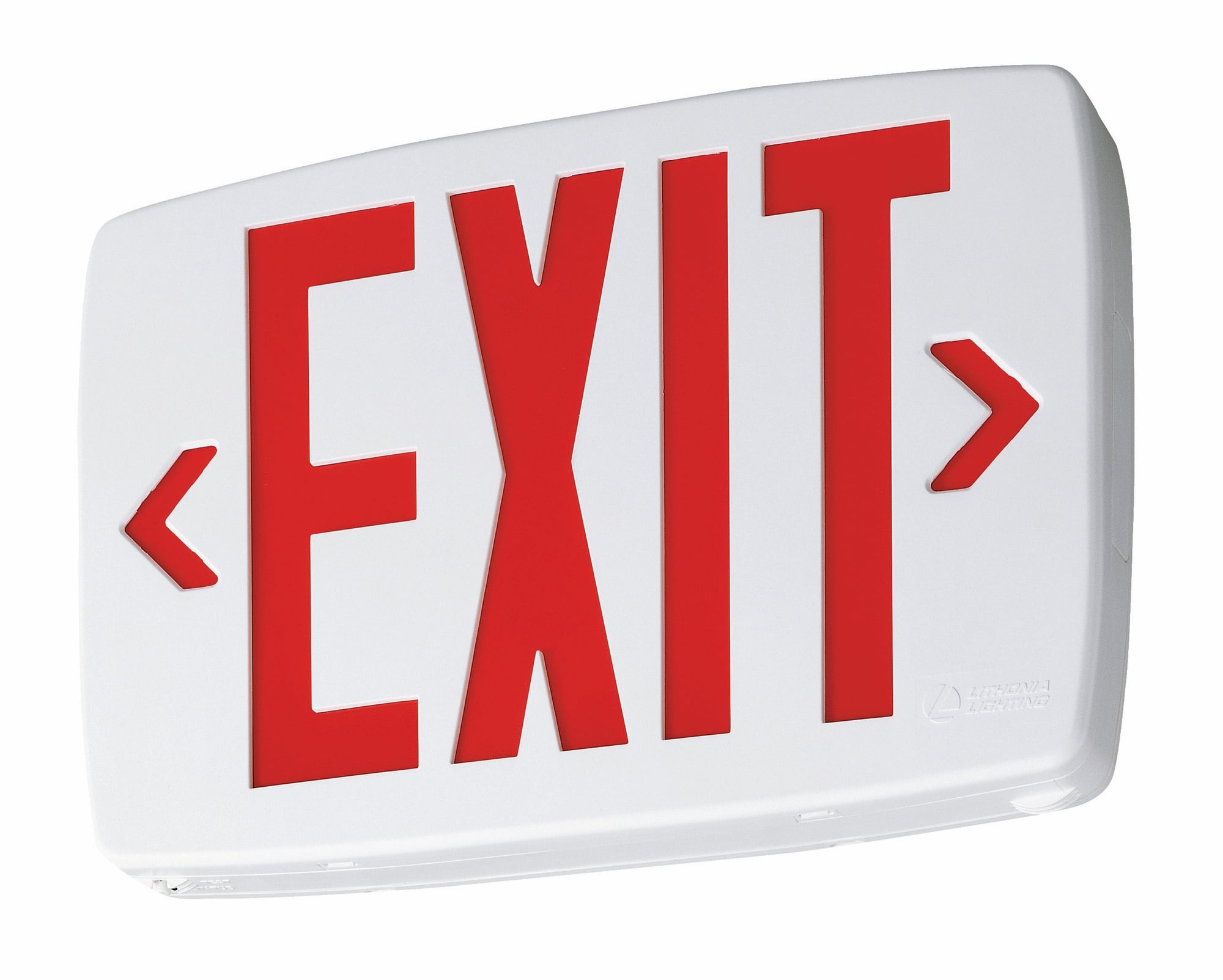 Quantum LED thermoplastic exit, Stencil Face, White, Single with extra faceplate and color panel for field conversion to double face, Red, Dual voltage, Emergency, Maintenance free nickel-cadmium battery, SKU - 388066